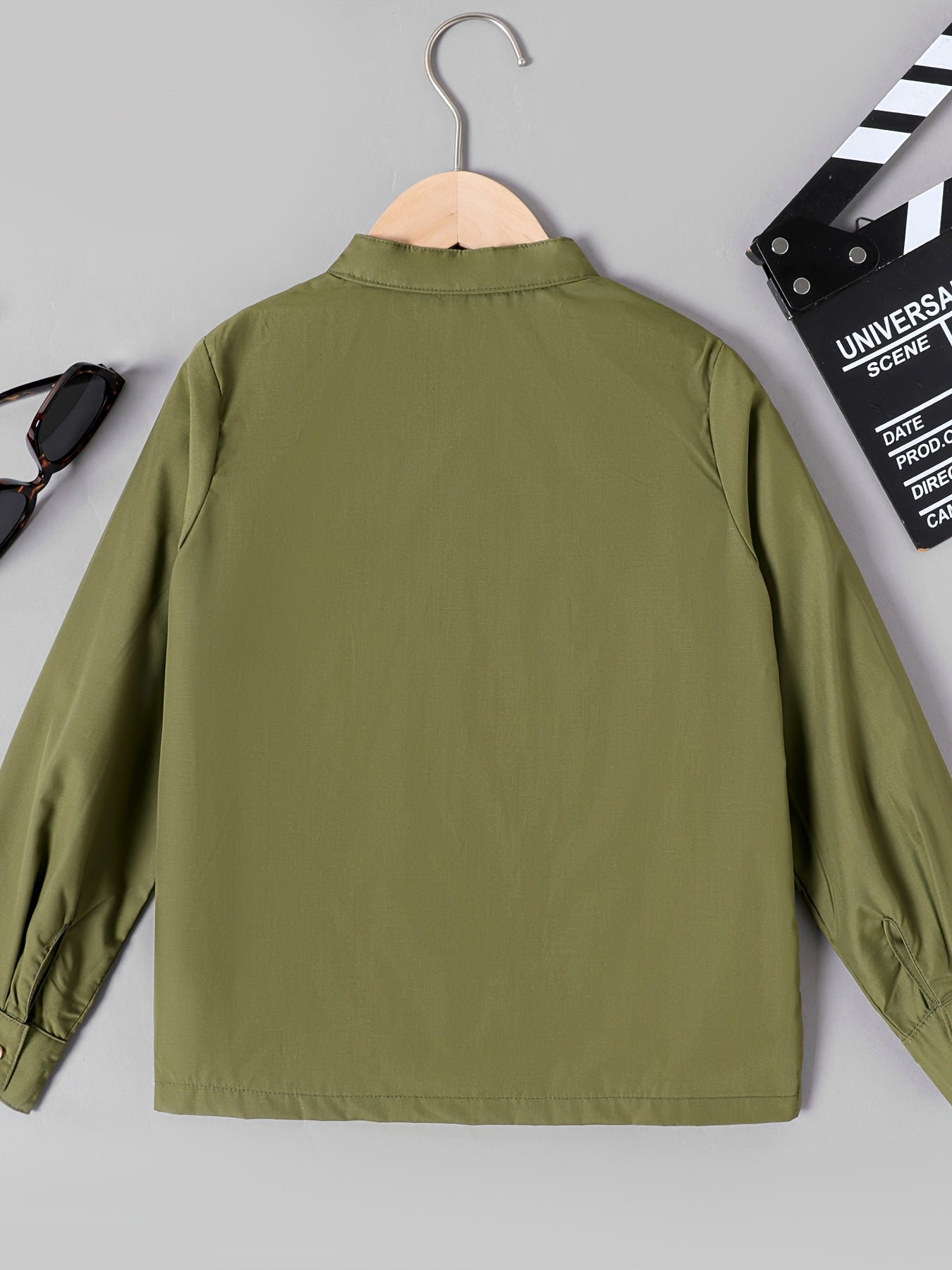 Boys Casual Long Sleeve Stand Collar Shirt With Pocket
