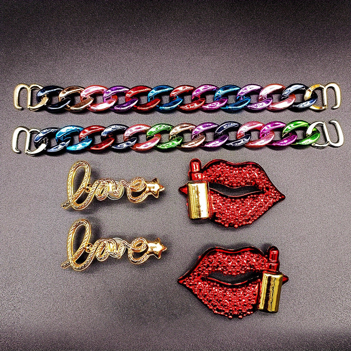 Red Lip Print LOVE Chain Shoe Accessories Set