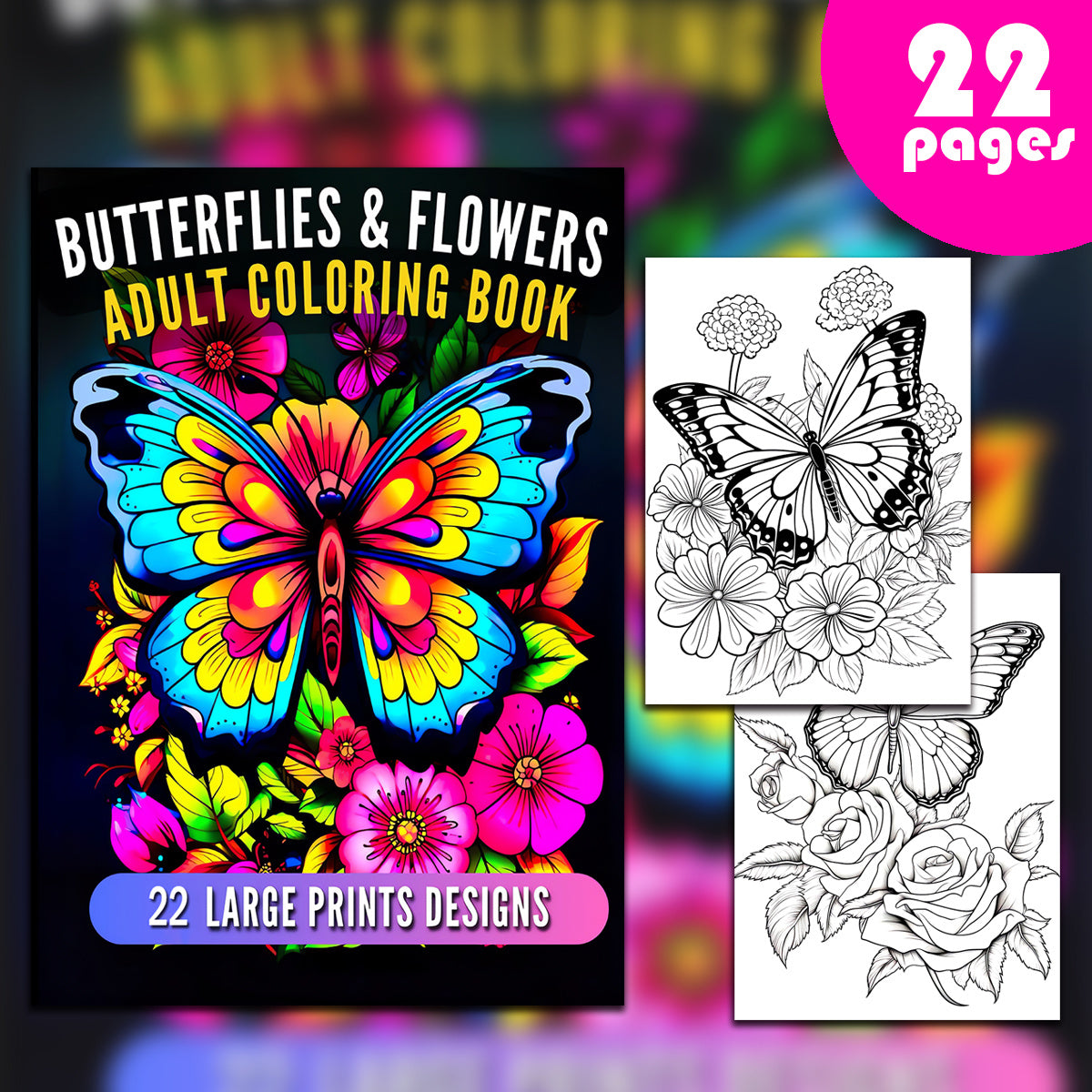 Butterflies & Flowers Coloring Book - Watercolor Paper Designs