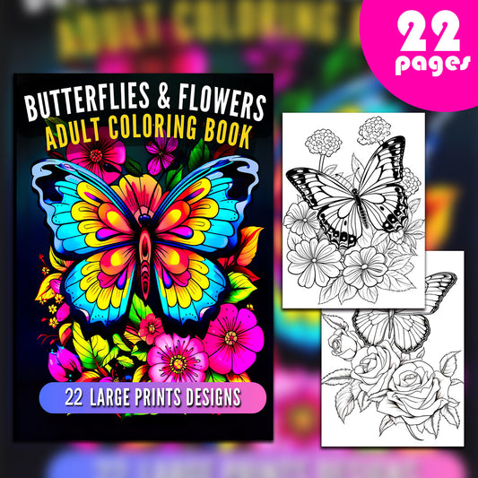 Butterflies & Flowers Coloring Book - Watercolor Paper Designs