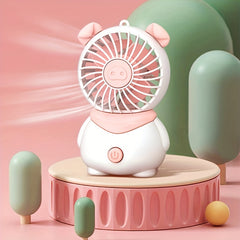 Cartoon Pig Handheld Fan USB Charging Strap Portable Pocket Mini Fan