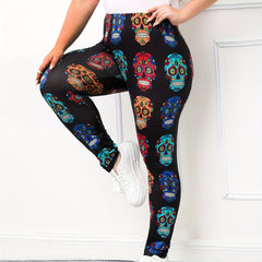 Floral Skull Print Leggings Stretch Skinny Yoga Pants