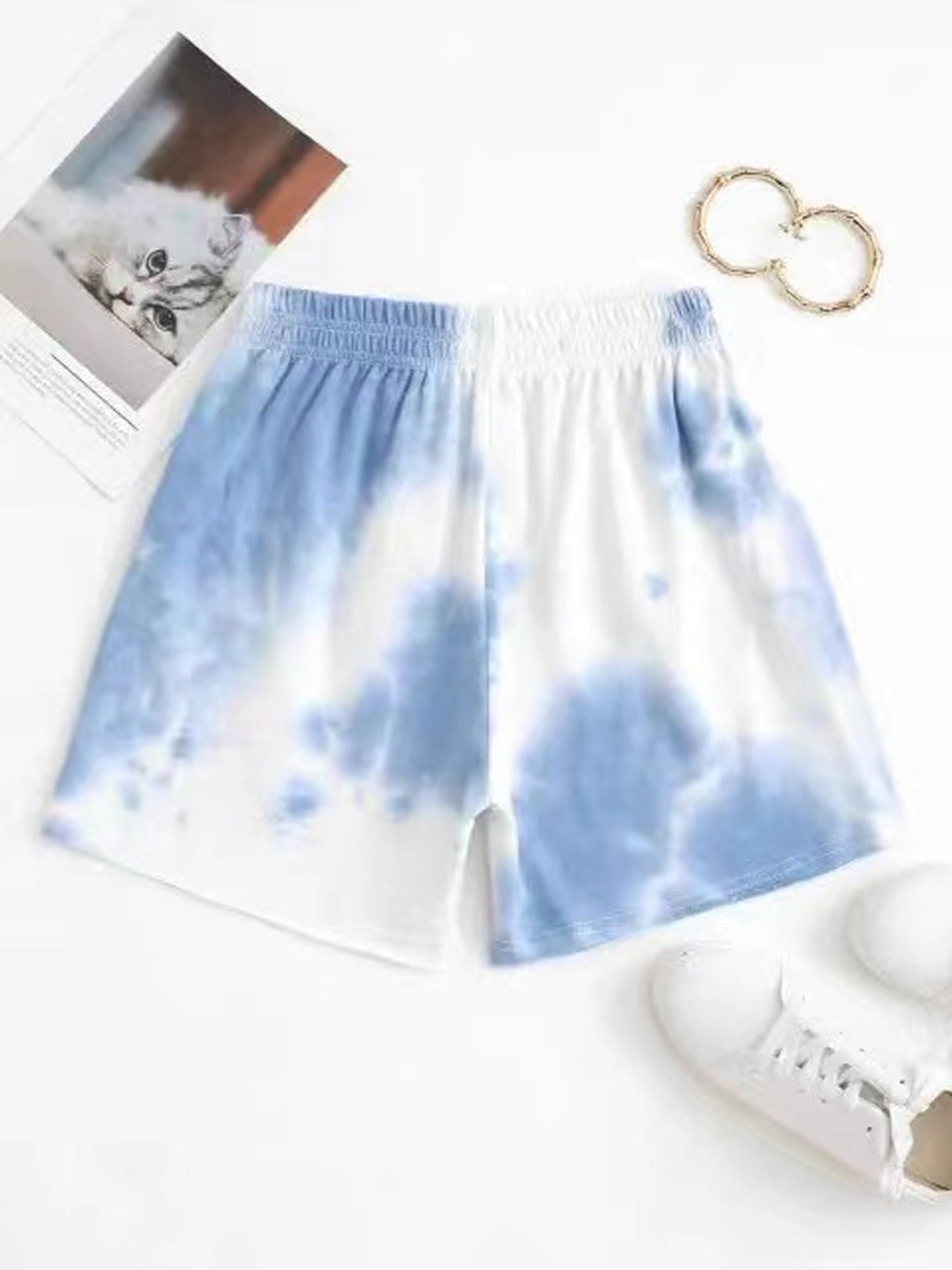 Women's Tie Dye Dolphin Shorts with Knot Waist