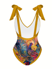 Peacock Print Two Pieces Swimsuit with Cover Up Shirt