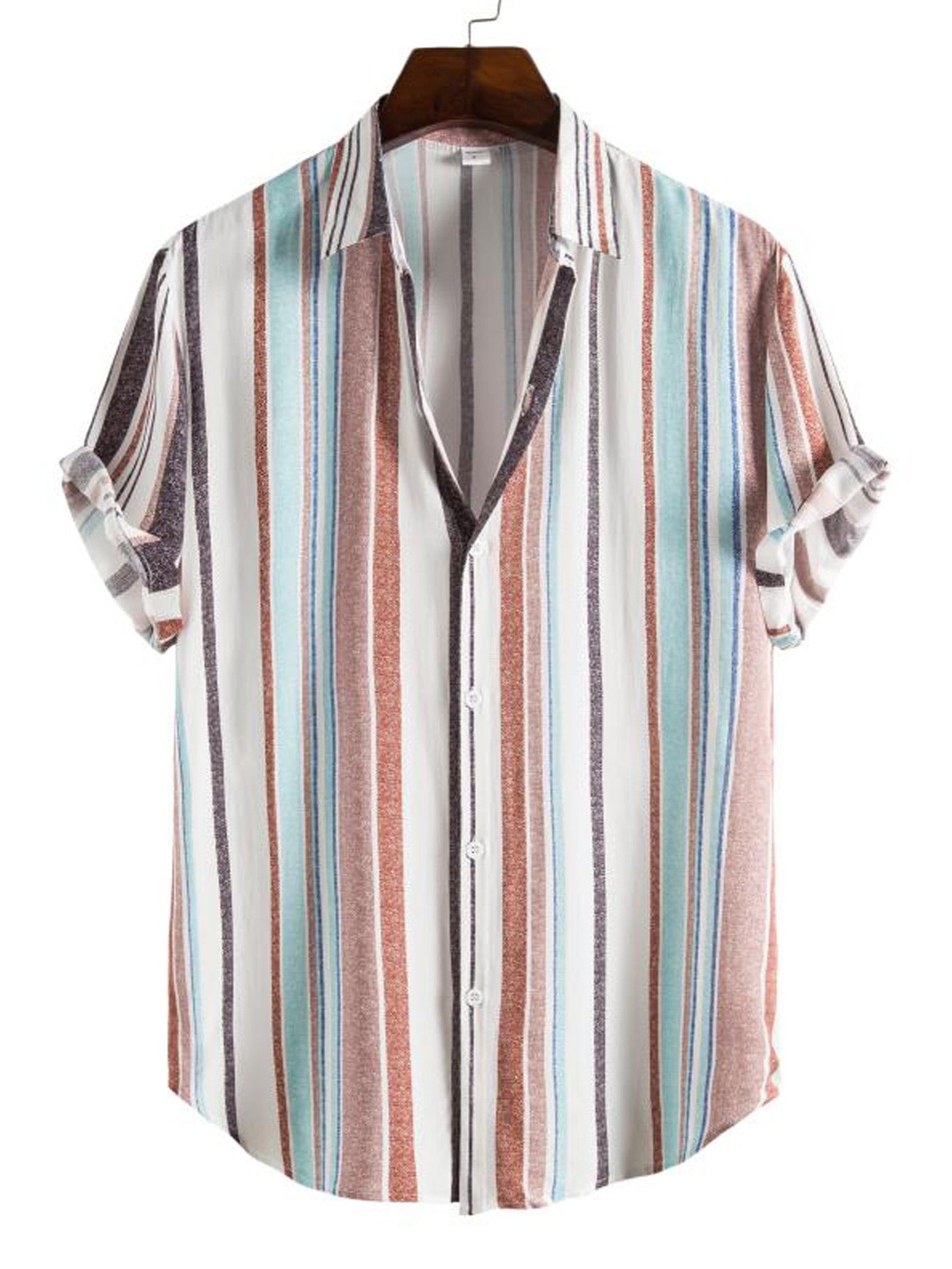 Men's Striped Print Casual Short Sleeve Shirt