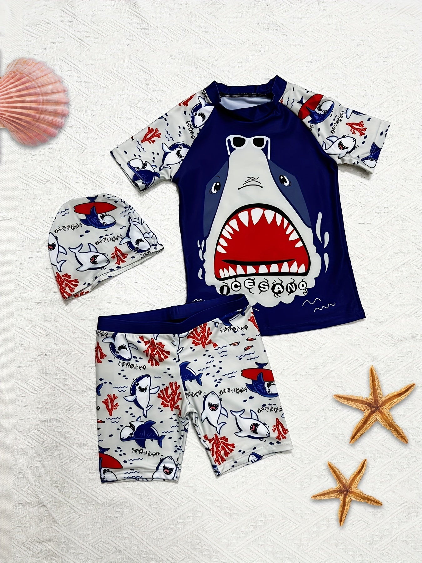 Toddler Boys Shark Graphic Surfing Set Summer Beach Clothes Bathing Suits