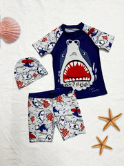 Toddler Boys Shark Graphic Surfing Set Summer Beach Clothes Bathing Suits