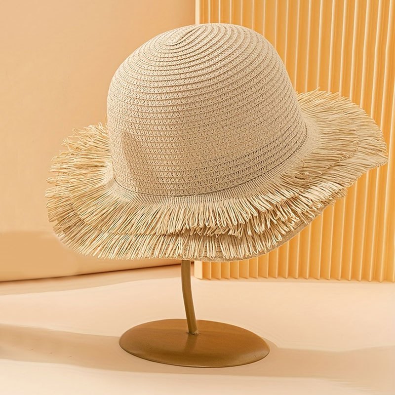 Kids Summer Straw Hat Mustache Fisherman Hat with Rough Edge
