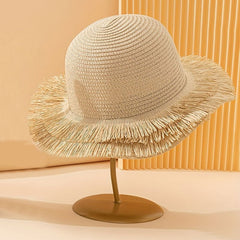 Kids Summer Straw Hat Mustache Fisherman Hat with Rough Edge