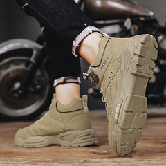 Men's Solid PU Leather Ankle Boots with Rotary Buckle