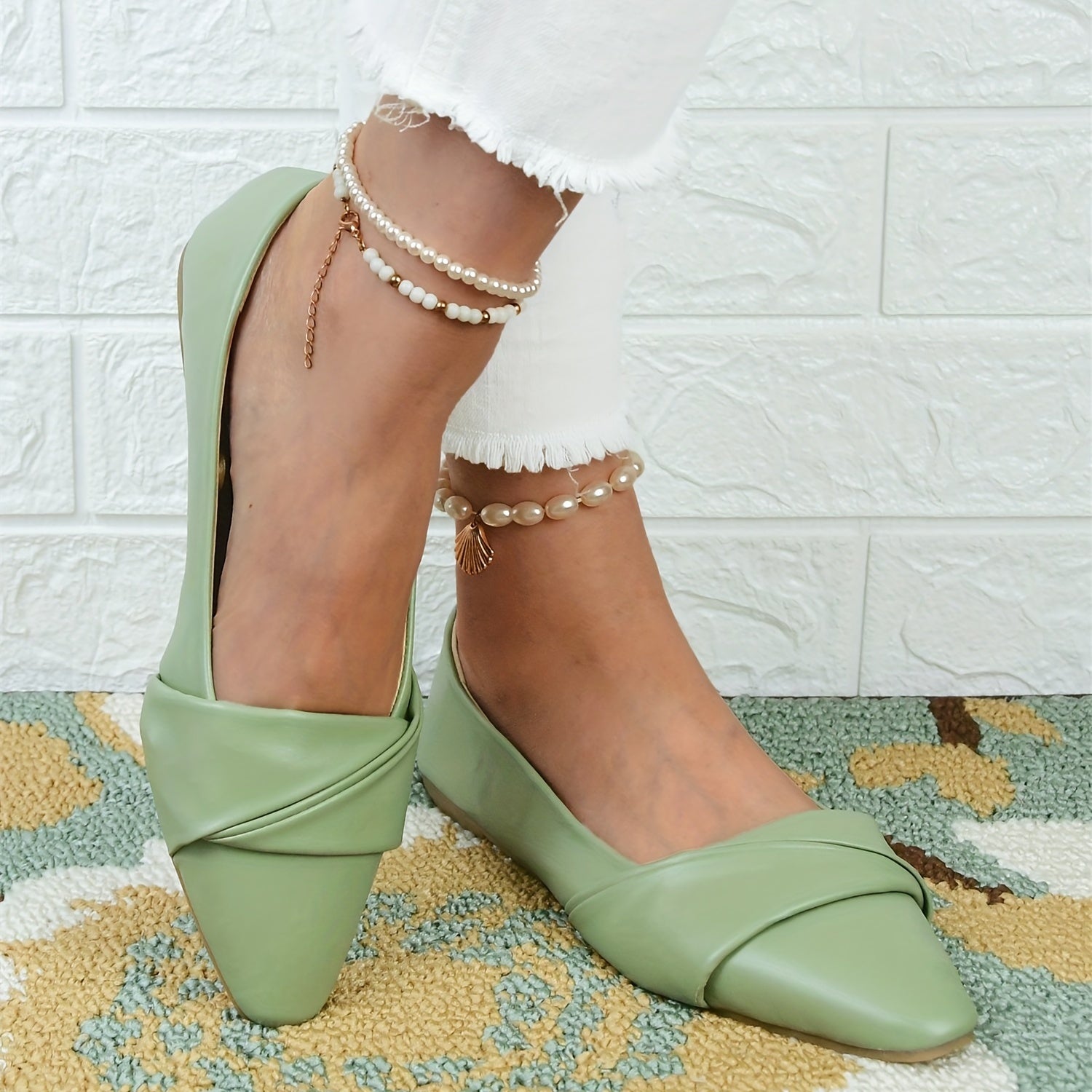 Pointed Toe Flat Shoes Slip On Soft Sole Faux Leather Ballet Flats
