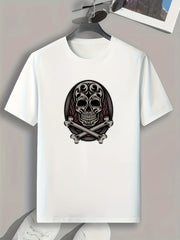 Skull Print Men's Sports T-shirt for Fitness Activities