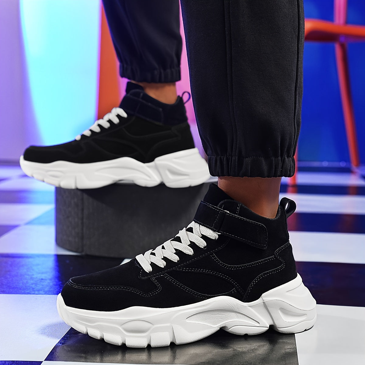 Men's High Top Chunky Shoes Comfy Non Slip Lace Up Casual Sneakers