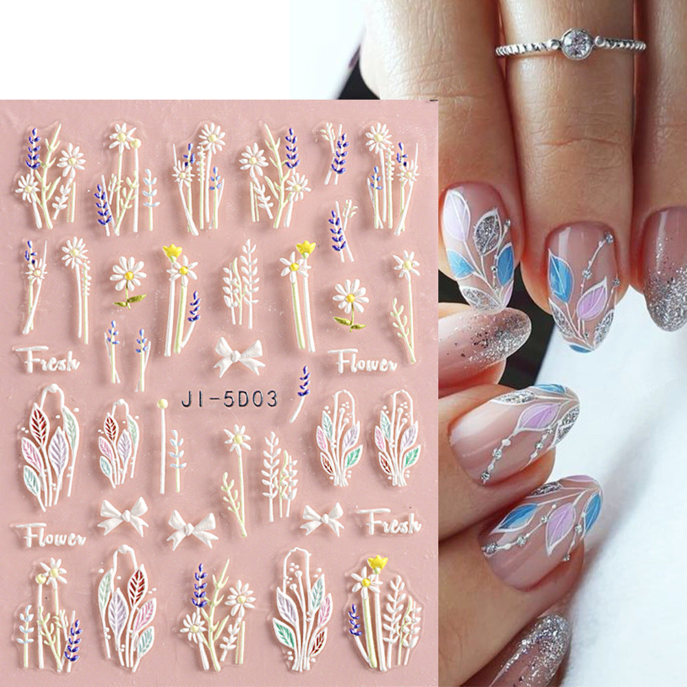 5D Flower Nail Stickers Embossed Stereoscopic Nail Decals Self-adhesive Decals