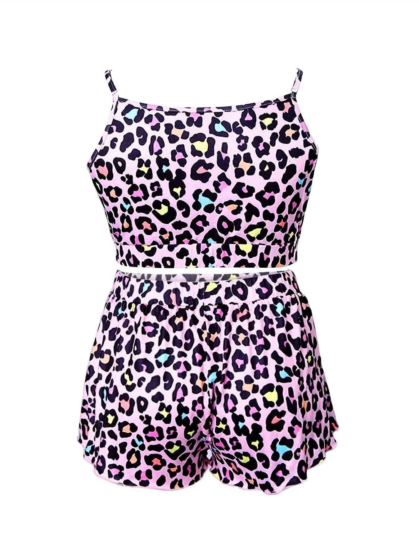 Casual Pajama Set Women's Plus Leopard Print Cami Top & Shorts