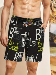 Men's Stylish Letter Pattern Print Swim Trunks Quick Dry Beach Shorts