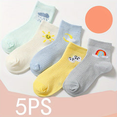 5 Pairs Girls Kids Smile Face Pattern Crew Socks