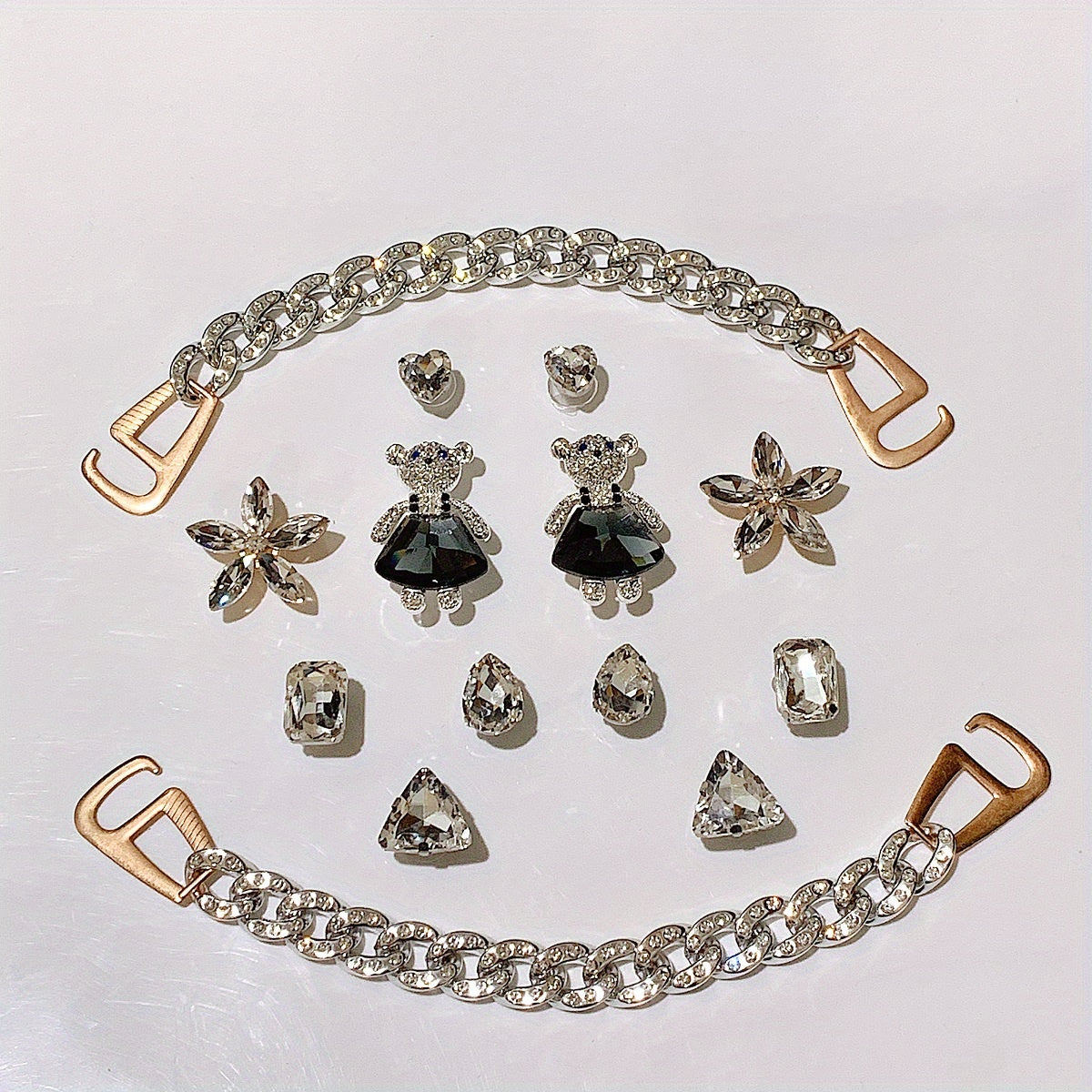 14pcs Rhinestone Bear & Chain Shoe Charms for Clogs Garden Shoes DIY Accessories