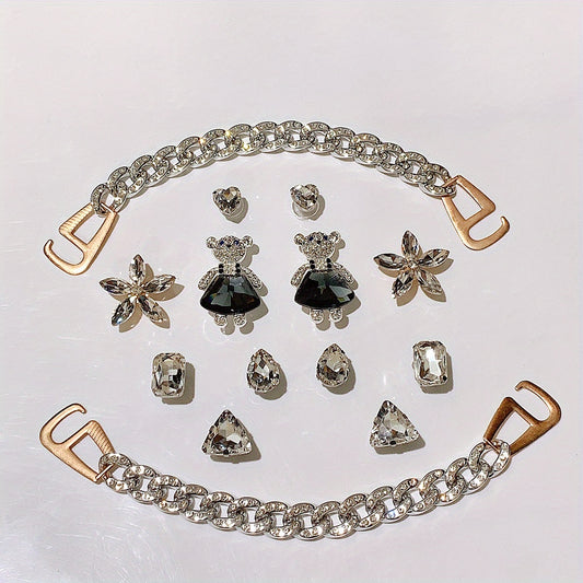 14pcs Rhinestone Bear & Chain Shoe Charms for Clogs Garden Shoes DIY Accessories
