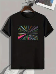 Striped Print Men's Comfy T-shirt for Outdoor Summer