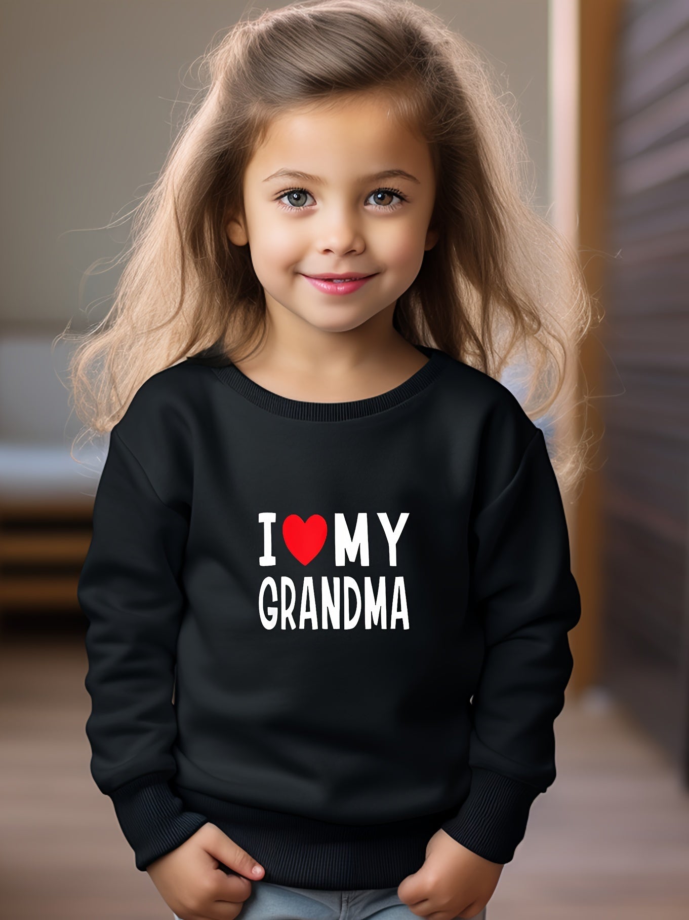 Girls Letters Pattern Crew Neck Long Sleeve Sweatshirt
