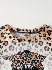 Girl's Leopard Pattern 2pcs Outfit Sweatshirt & Leggings Set