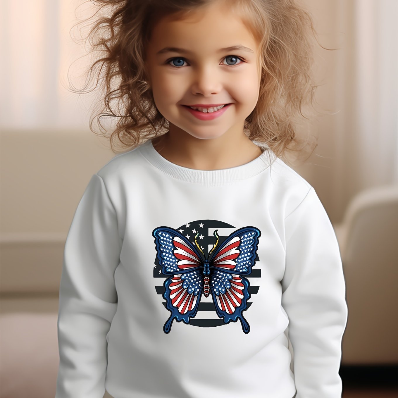 Girls Butterfly Crew Neck Sweatshirt Spring Fall Christmas Gift