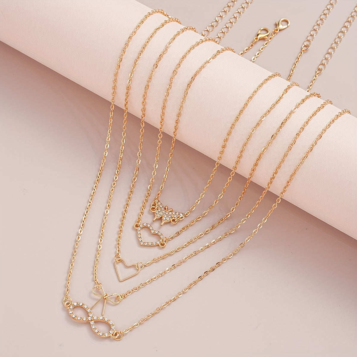 Y2K & Heart Necklace Set, Rhinestone Accents, Ideal Gift