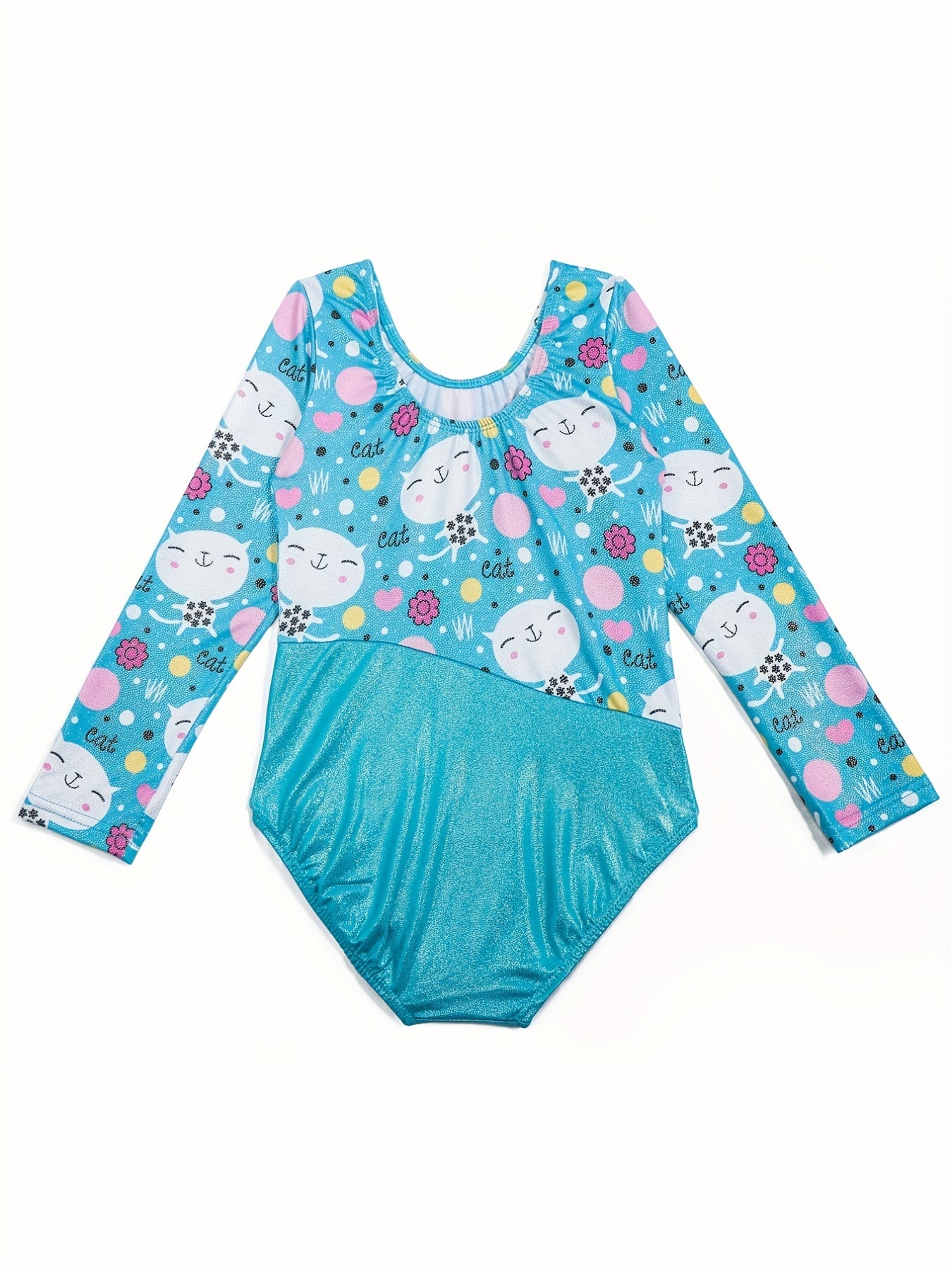 Girl's Cartoon Cat Gymnastics Long Sleeve Leotard