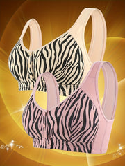 2pcs Striped Wireless Bras Front Buckle Comfy Breathable Women's Lingerie