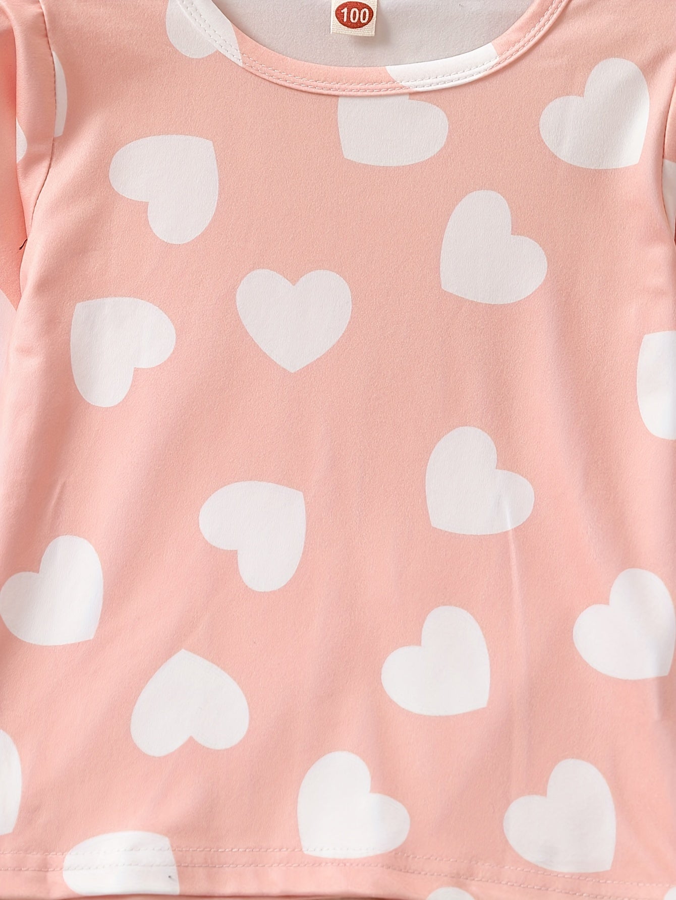 Heart Print Kid's Pajamas 2pcs Long Sleeve Top & Pants Set