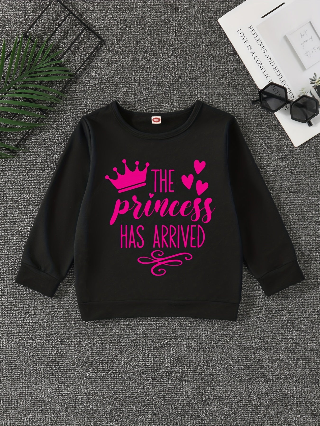 Girls' Princess Crew Neck Sweatshirt Pullover, Long Sleeve Top for Autumn Spring