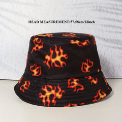 Flame Print Bucket Hat Unisex Hip Hop Lightweight Basin Hat
