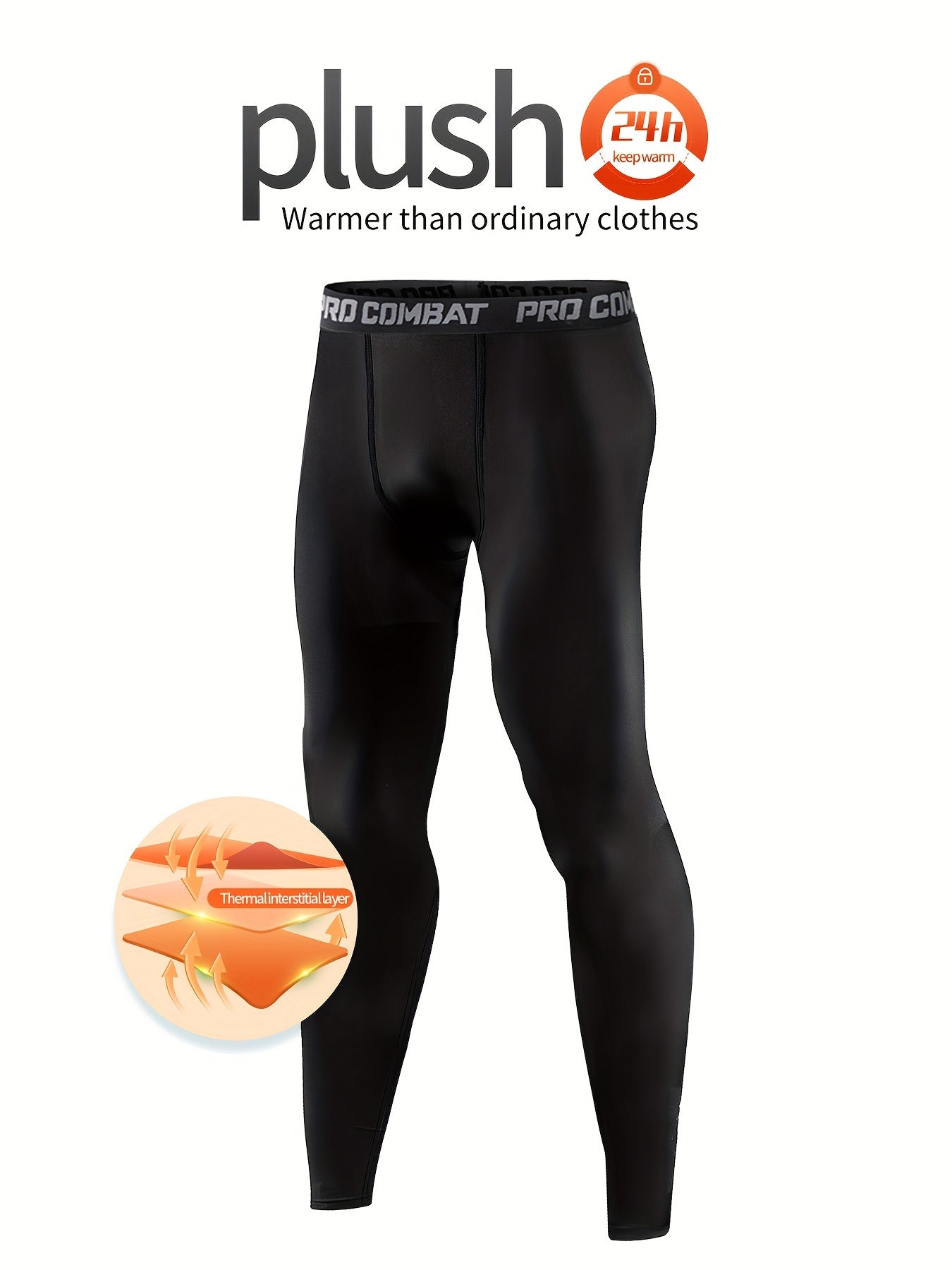 Men's Solid Fleece Warm Compression Pants for Outdoor Workout