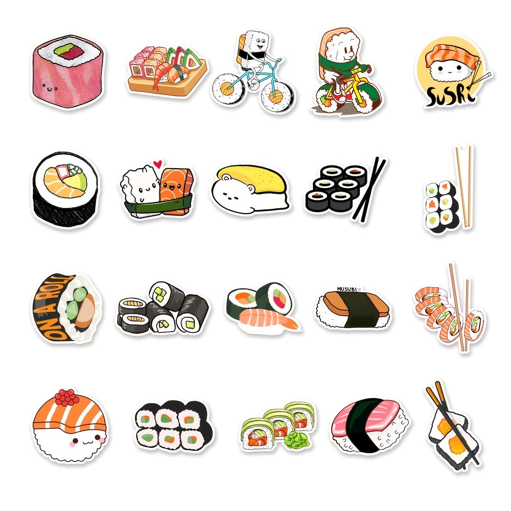 50 Sushi Doodle Stickers for Laptops, Water Bottles & More