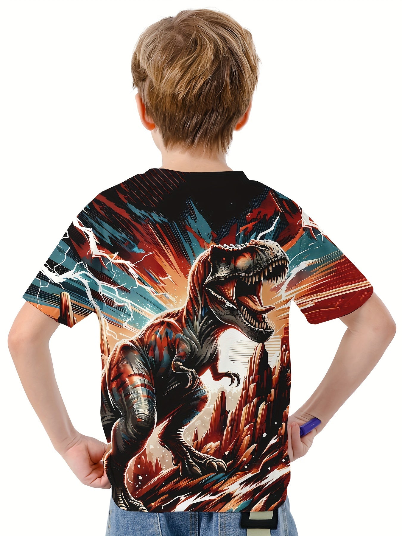 Dinosaur Print Boy's Casual Short Sleeve Tee