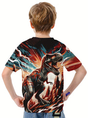 Dinosaur Print Boy's Casual Short Sleeve Tee