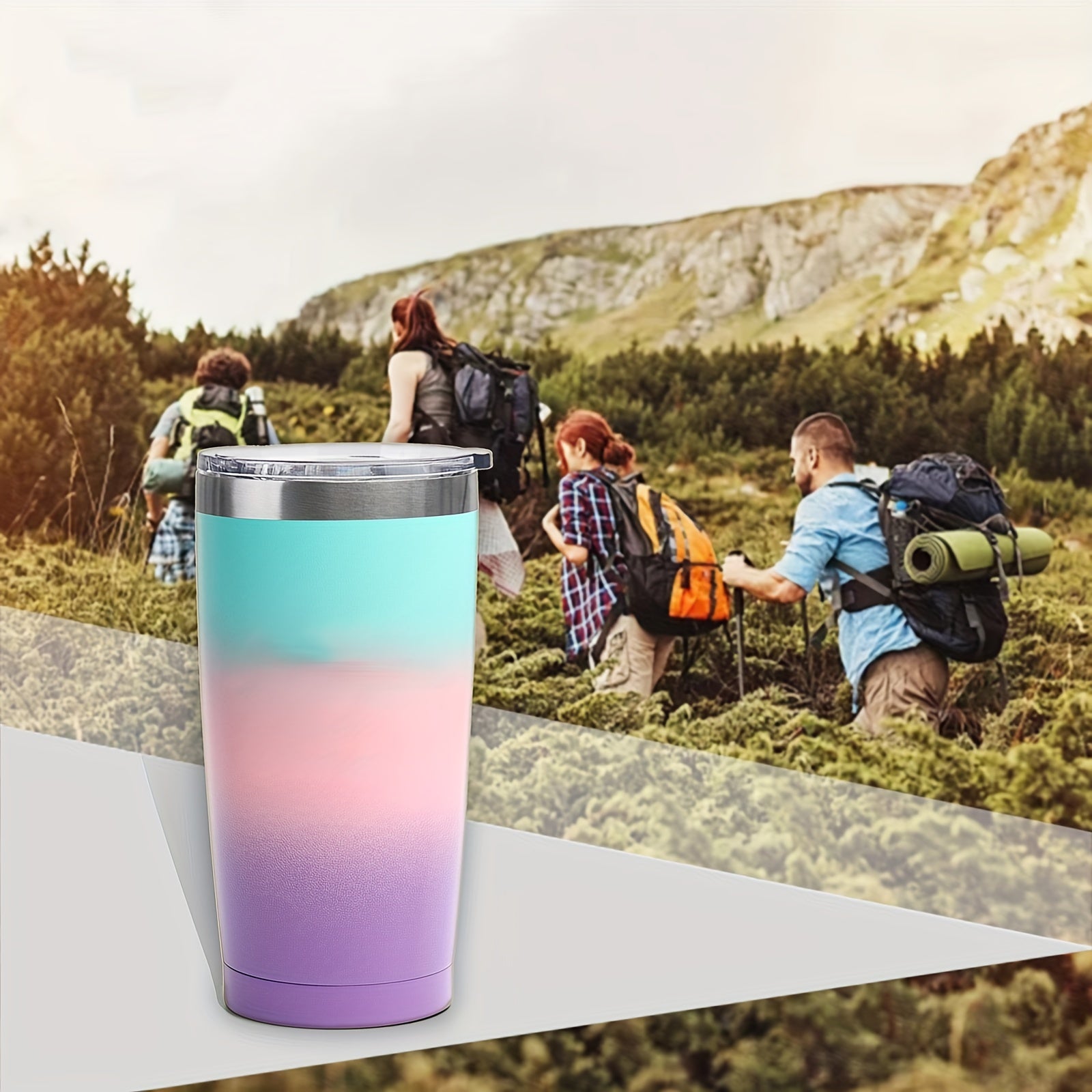 20oz Stainless Steel Water Cup Straw Gradient Bottle for Sports Fitness Travel