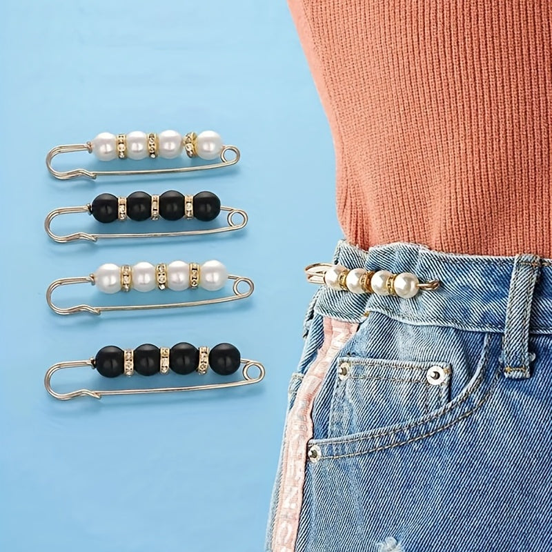 4pcs Faux Pearl Brooch Waist Pin Scarf Buckle Sweater Shawl Clips