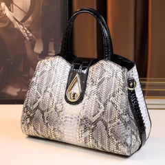 Women's Snake Pattern Tote Handbag Golden Tone Accents