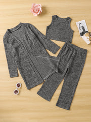 Girl's Cable Knit 2pcs Cardigan & Tank Top & Pants Set
