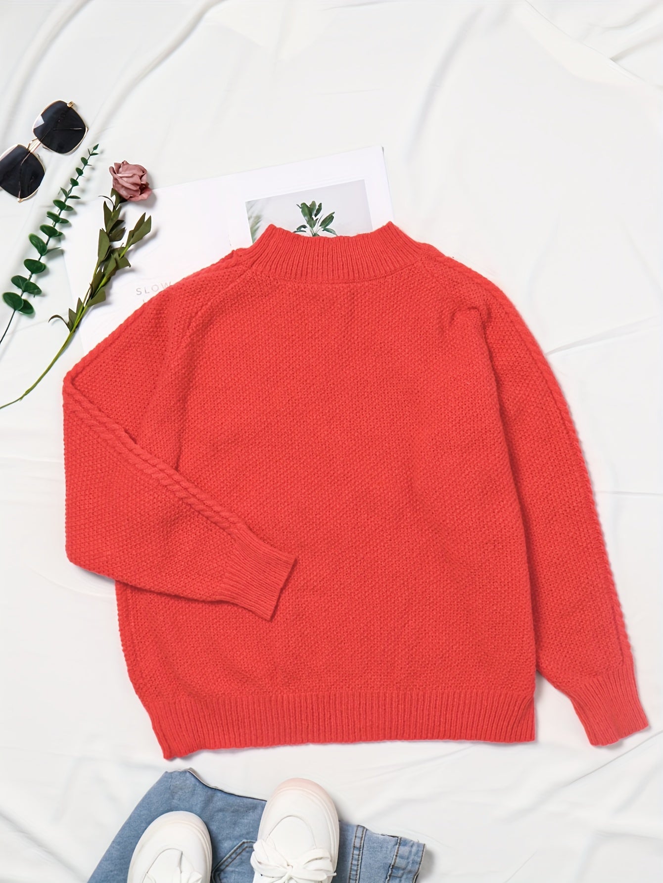 Casual Sweater Women's Solid Jacquard Cold Shoulder Jumper