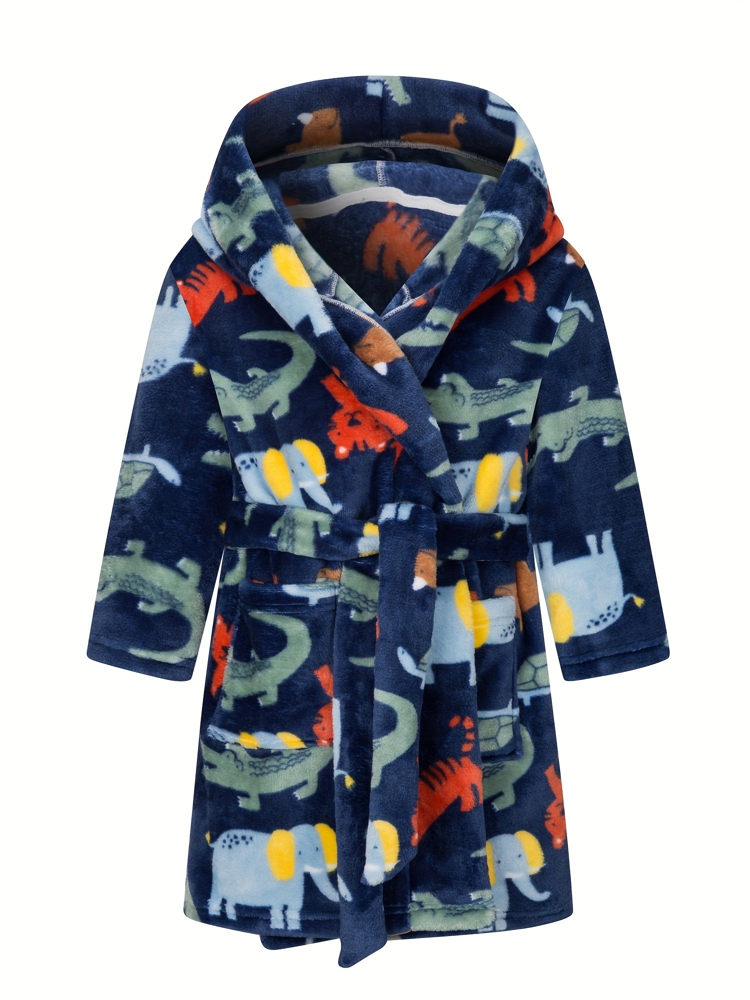 Kid's Crocodile Pattern Hooded Flannel Bathrobe PJ for Autumn Winter