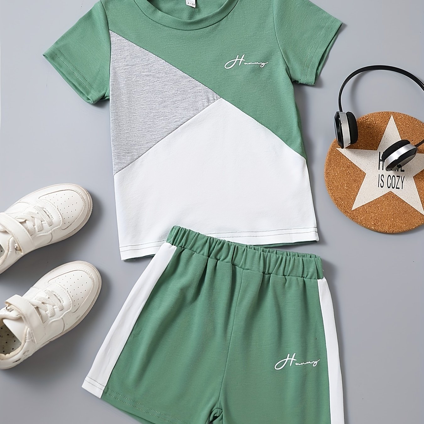 Boys Block Outfit Short Sleeves T shirt & Shorts Casual Summer Kids Clothes