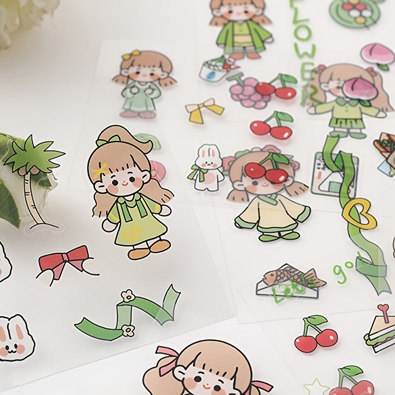 20pcs PET Cartoon Girl Characters Hand Tent Decorative Stickers