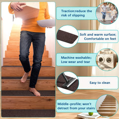 15pcs Self Adhesive Stair Treads Carpet for Wooden Stairs