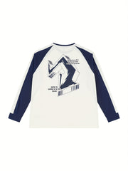 Men's Graffiti Pattern Long Sleeve Crew Neck Block Shirt Lightweight
