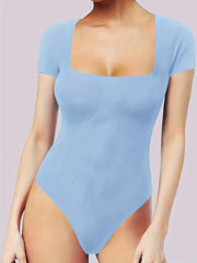 Slim Square Neck Short Sleeve Bodysuit for Women