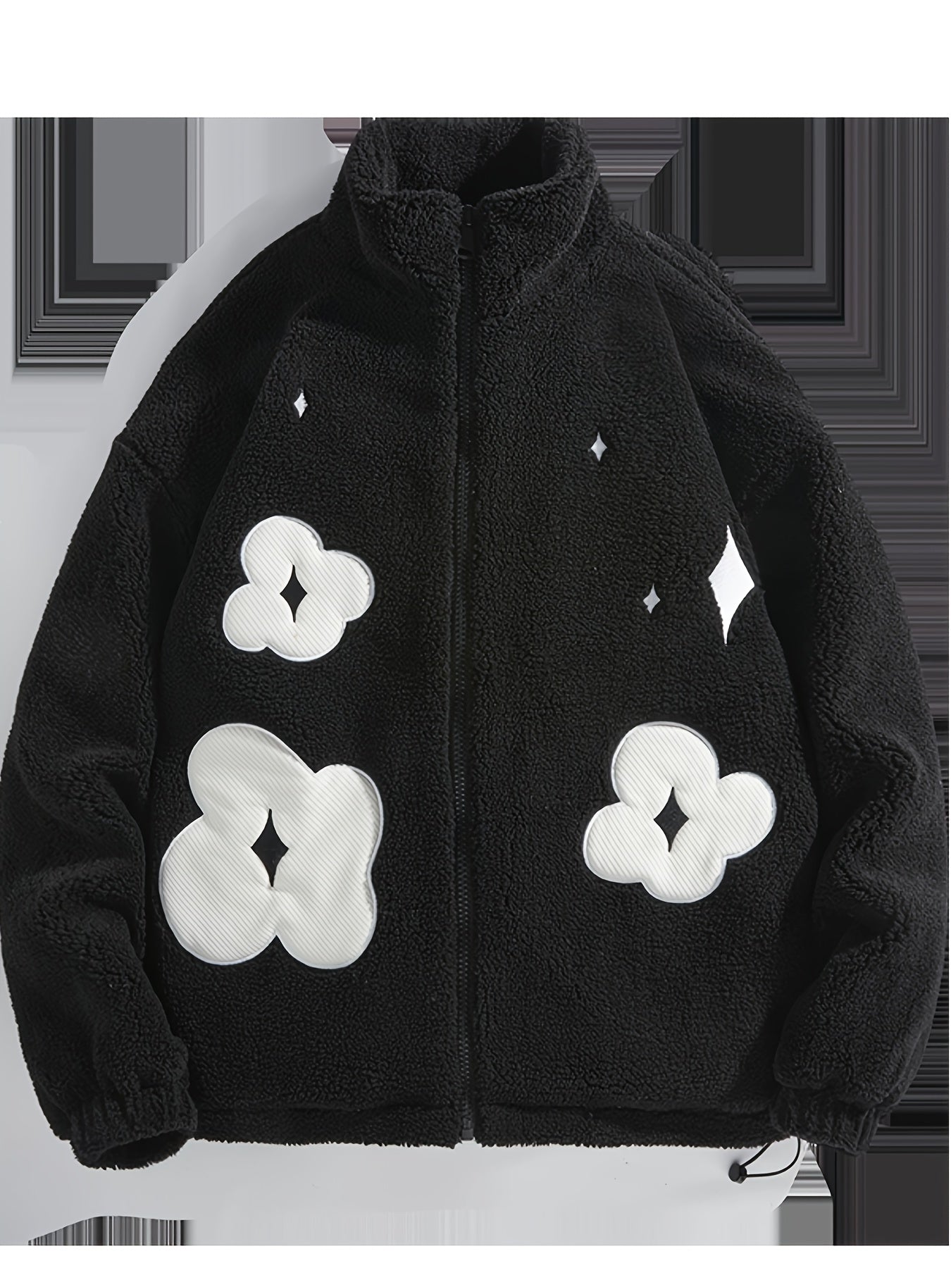 Flower Pattern Fleece Sports Jacket Long Sleeve Warm Casual Jacket