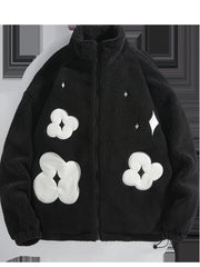 Flower Pattern Fleece Sports Jacket Long Sleeve Warm Casual Jacket